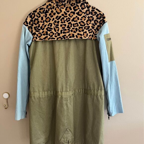 KSubi Green, Denim, & Leopard Leather Jacket / Trench Coat size XS - Picture 7 of 10